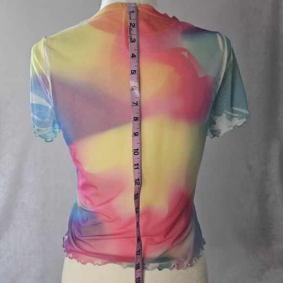 Y2K Scotty Rainbow Sheer Tie Dye Rave Shirt Sz M Festival - Picture 2 of 5